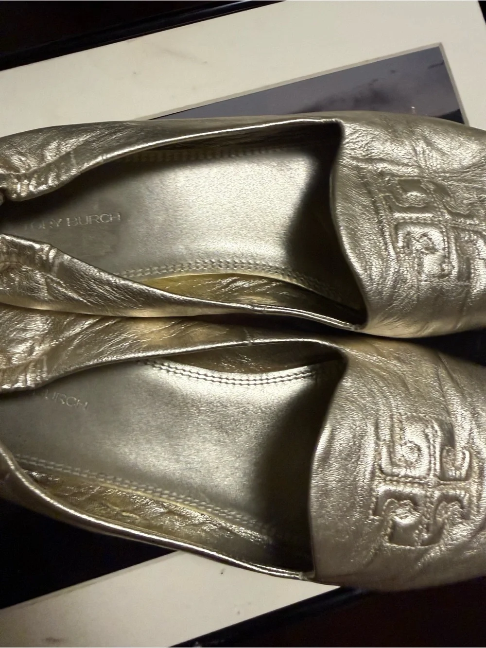 Tory Burch Metallic Gold Leather Slip-On Flats
